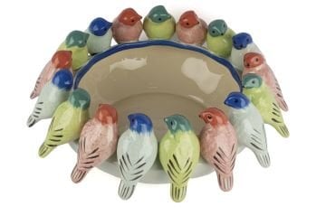 Renkli Kuş Kabartmalı Dek Kase 35x15cm