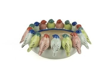 Renkli Kuş Kabartmalı Dek Kase 35x15cm