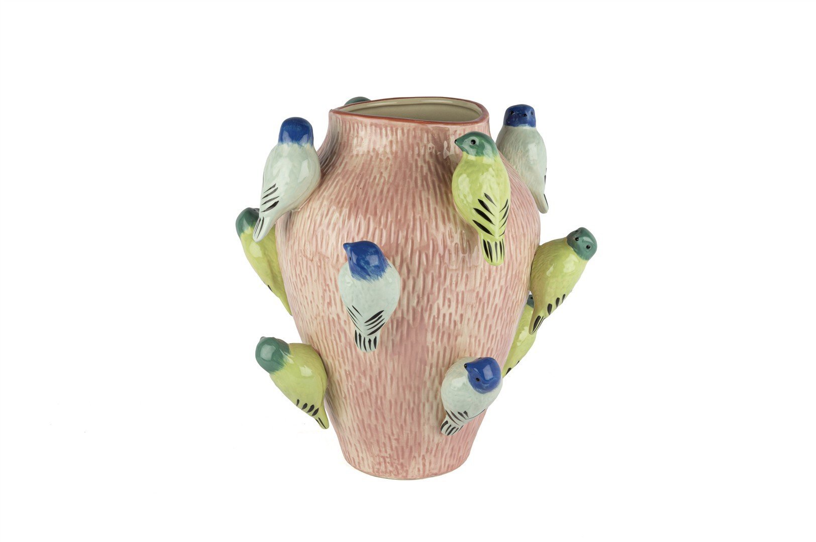 Pembe Renkli Kuş Kabrtmalı Vazo 33x32cm