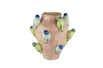 Pembe Renkli Kuş Kabrtmalı Vazo 33x32cm