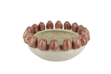 Krem Pembe Lale Kabartmalı Dek Kase 34x13cm