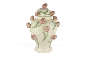 Krem Pembe Lale Kab Kapaklı Küp 29x39cm