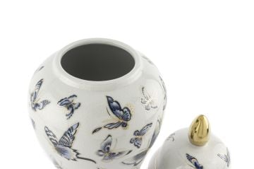 Mavi Kelebekli Porselen Kapaklı Küp 19x37cm