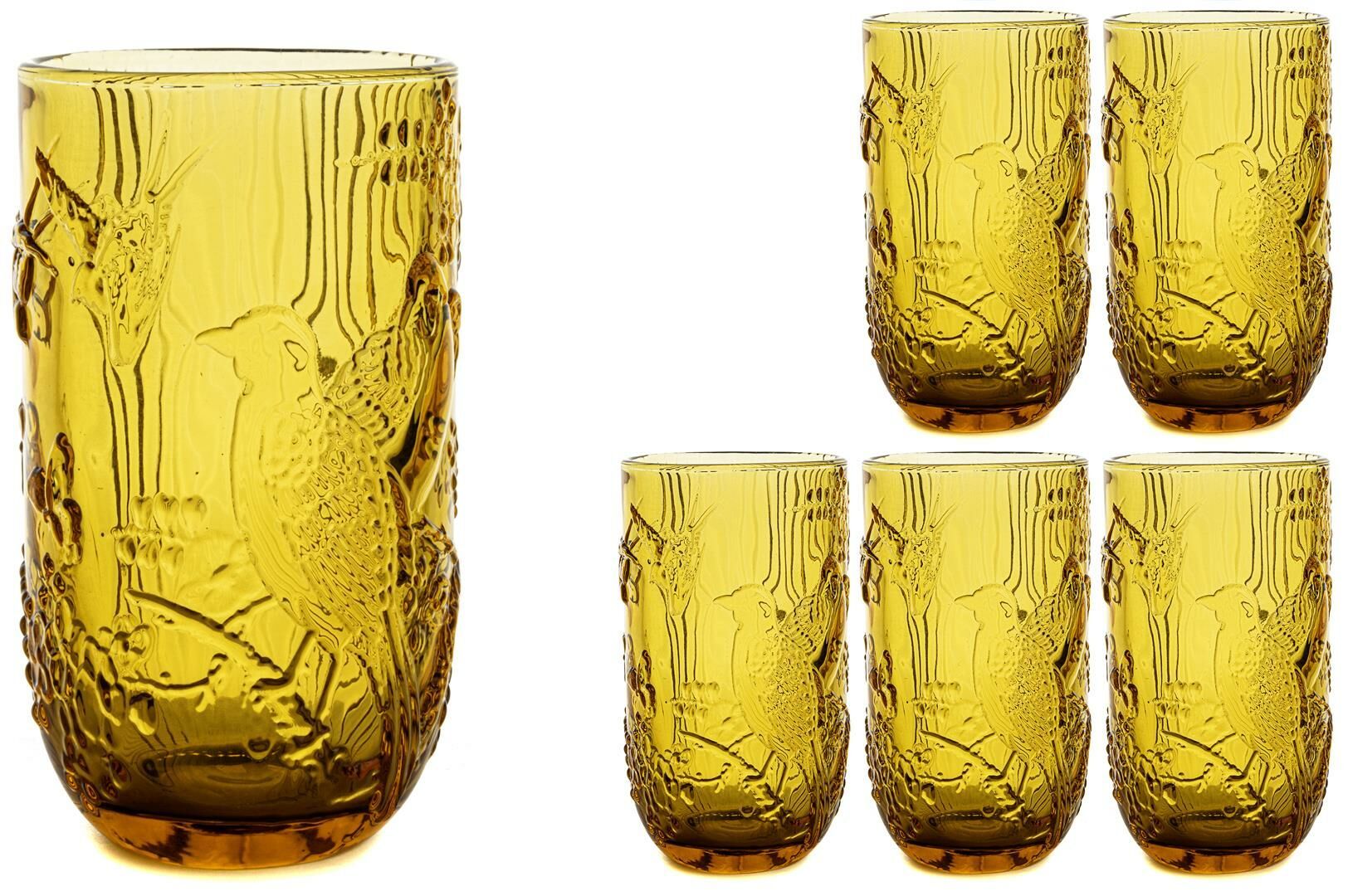 Amber Kuş Dekorlu 6lı Meşrubat Bardağı 8x14cm