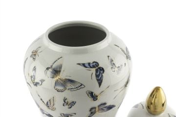 Mavi Kelebekli Porselen Kapaklı Küp 24x48cm