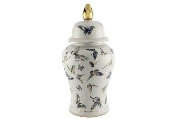 Mavi Kelebekli Porselen Kapaklı Küp 24x48cm