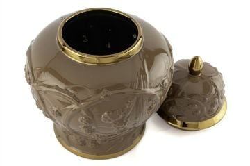 Kahve Kabartmalı Porselen Kapaklı Küp 24x31