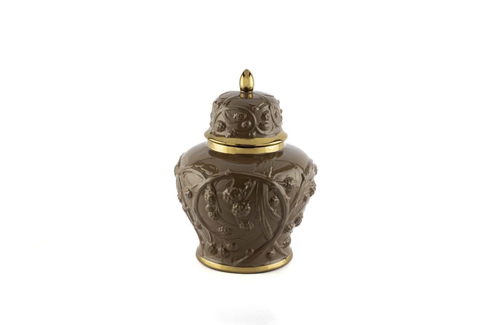 Kahve Kabartmalı Porselen Kapaklı Küp 24x31