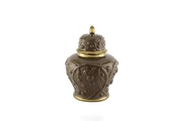 Kahve Kabartmalı Porselen Kapaklı Küp 24x31