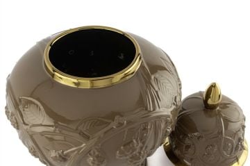 Kahve Kabartmalı Porselen Kapaklı Küp 28x41cm