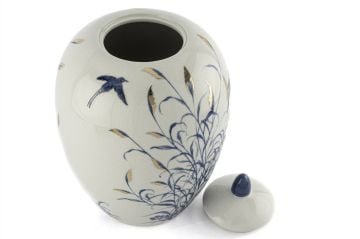 Mavi Kuşlu Porselen Kapaklı Vazo 21x31cm