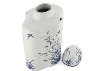 Mavi Kuşlu Porselen Kapaklı Vazo 20x15x27cm