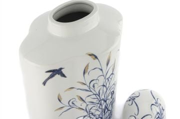 Mavi Kuşlu Porselen Kapaklı Vazo 25x20x35cm