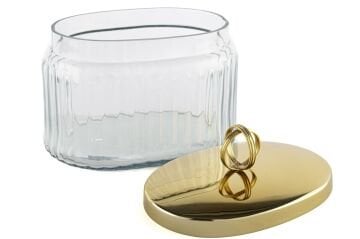 Gold Kapaklı Oval Cam Kavanoz 18x14x16cm