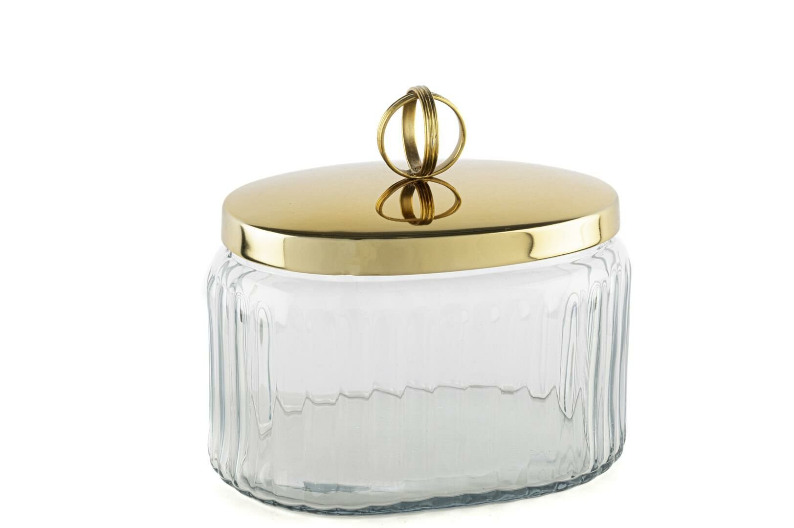 Gold Kapaklı Oval Cam Kavanoz 18x14x16cm