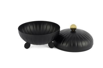 Siyah Mat Kapaklı Ayaklı Şekerlik 16x15cm