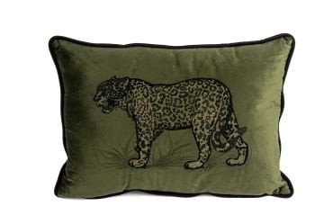 Leopar Nakışlı Haki Yastık Kırlent 35x50