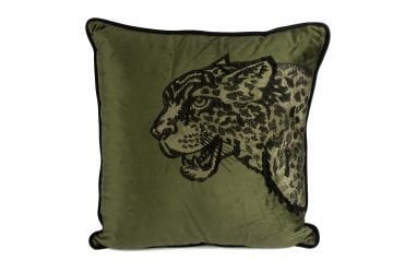 Leopar Nakışlı Haki Yastık Kırlent 50x50