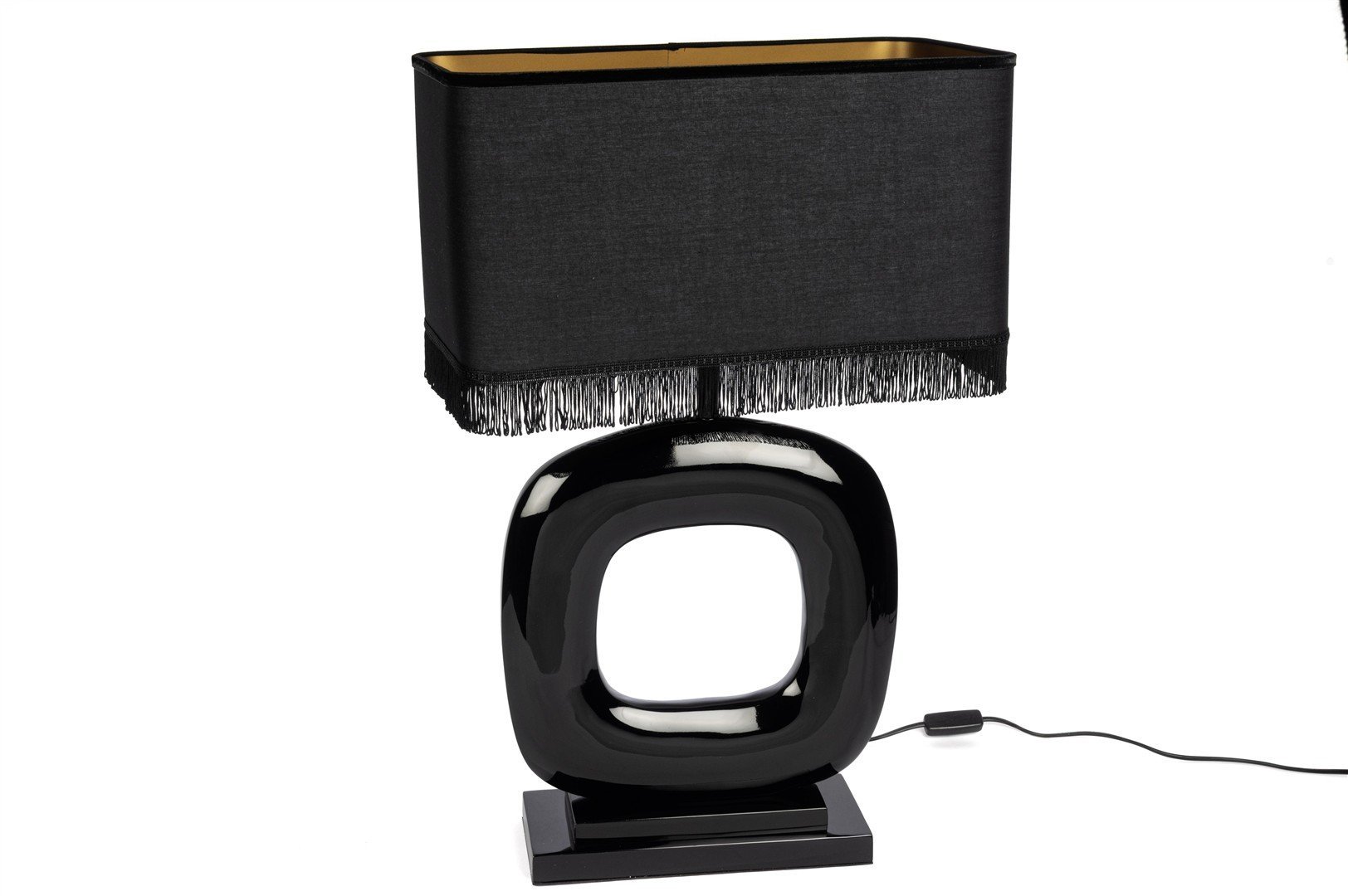 Siyah Kare Püsküllü Abajur 45x71