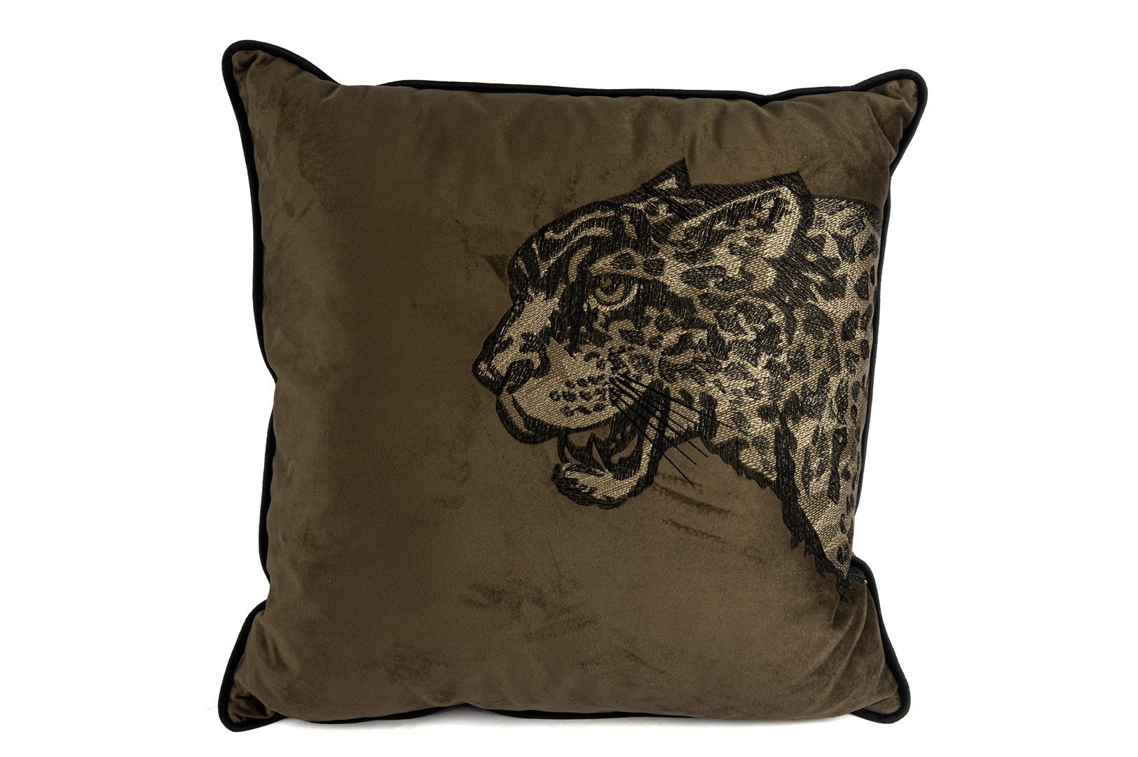 Leopar Kafası Nakışlı Kahve Yastık Kırlent 55x55