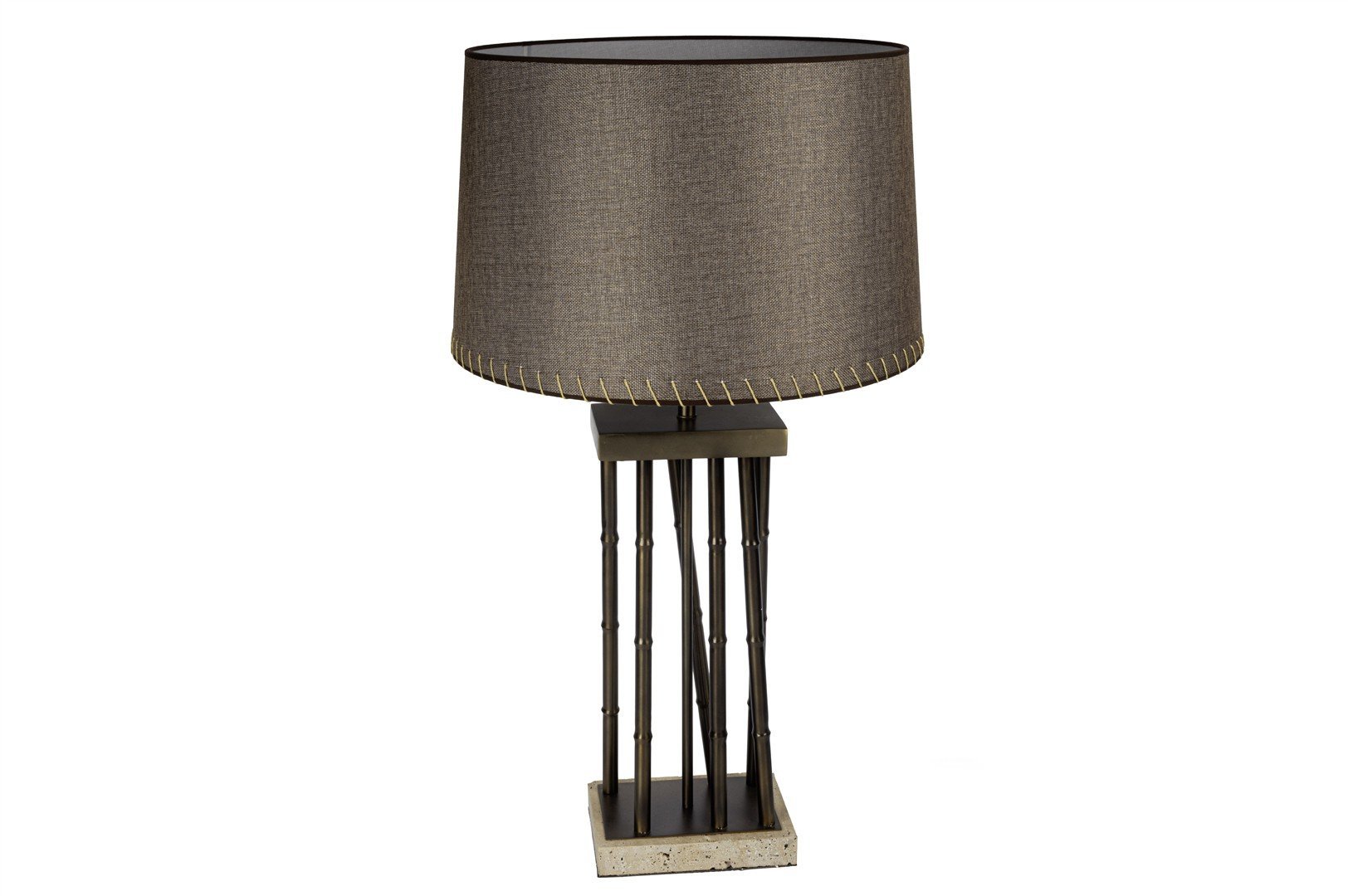 Antik Bronz Ayaklı Kahverengi Abajur 45x92cm