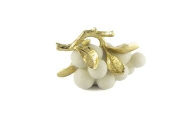 Gold Yapraklı Beyaz Üzüm Resin Dekor 25x17cm