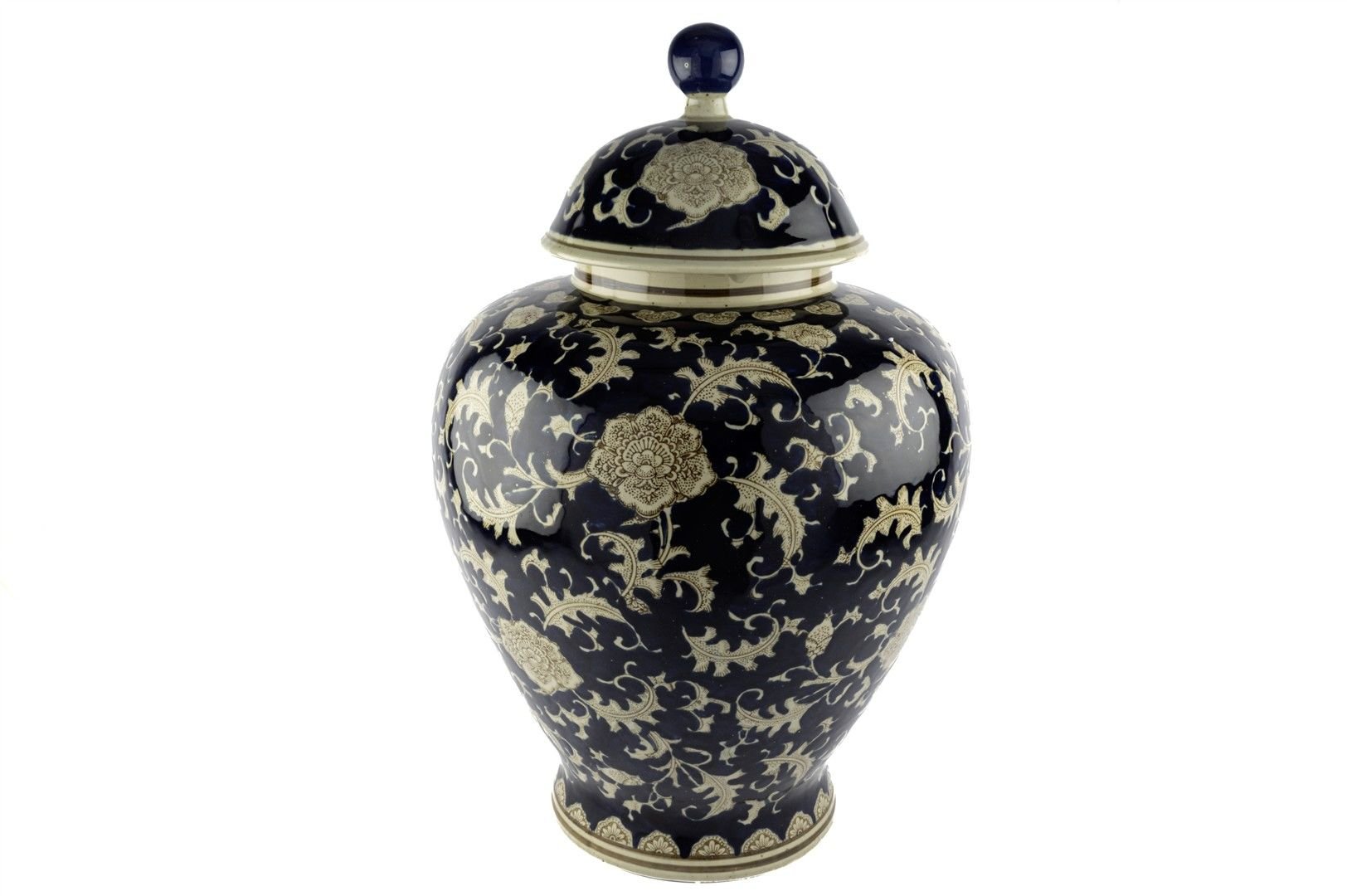 Lacivert Bej Desenli Kapaklı Küp 44x67cm