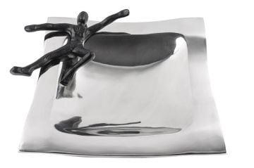 Gümüş Siyah Adam Dekoratif Kase  31x31x9cm