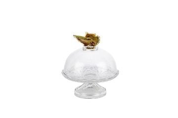 Renkli Kelebekli Kapaklı Cam Kek Standı 18x21cm