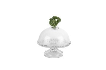 Yeşil Kapaklı Cam Kek Standı 18x21cm