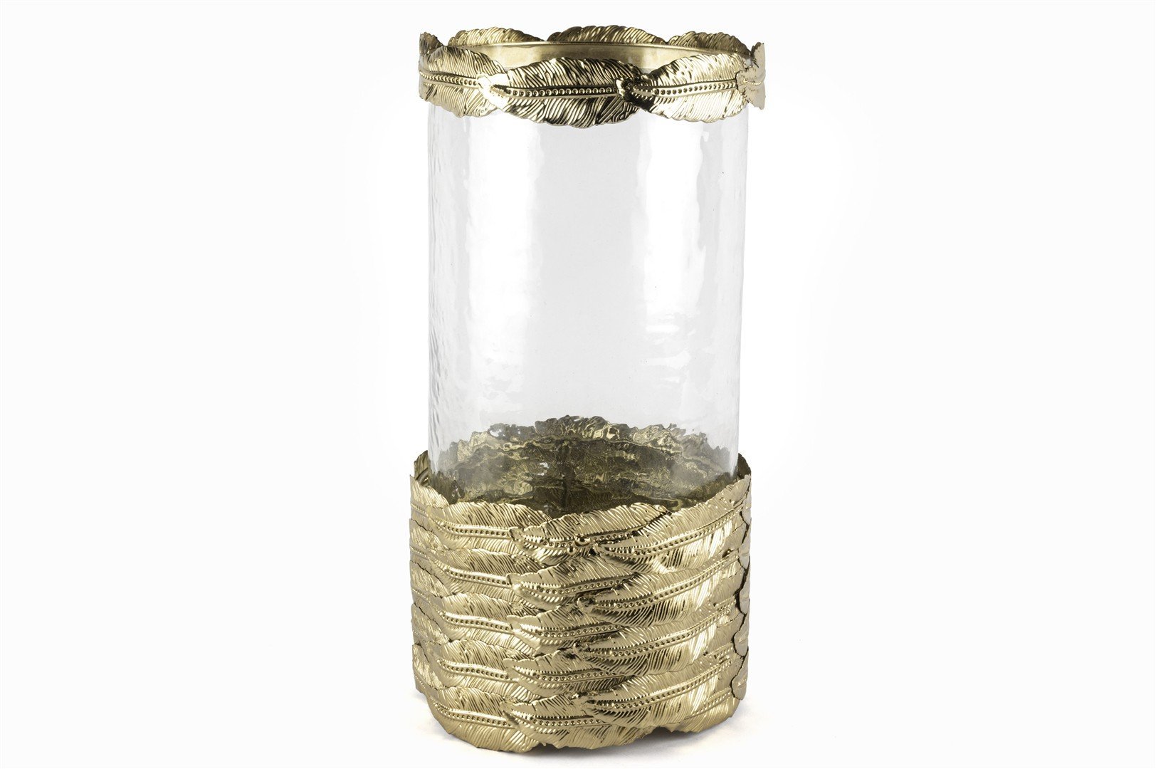 Eskitme Gold Yaprak Standlı Cam Mumluk 16x34cm