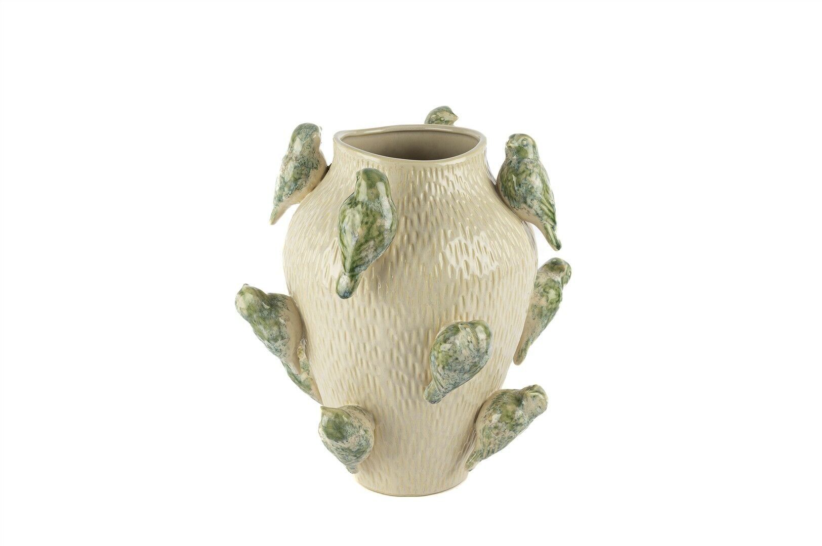 Krem Kuşlu Vazo 28x33cm