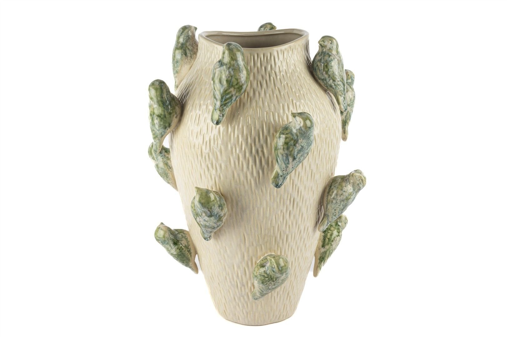 Krem Kuşlu Vazo 34x42cm