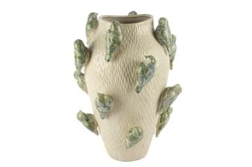 Krem Kuşlu Vazo 34x42cm