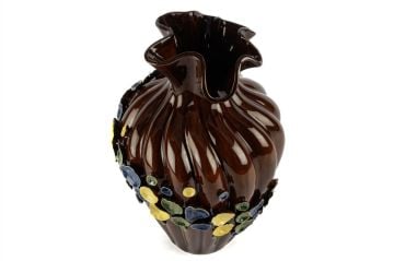 Kahve Çiçek Kabartmalı Vazo 22x34cm