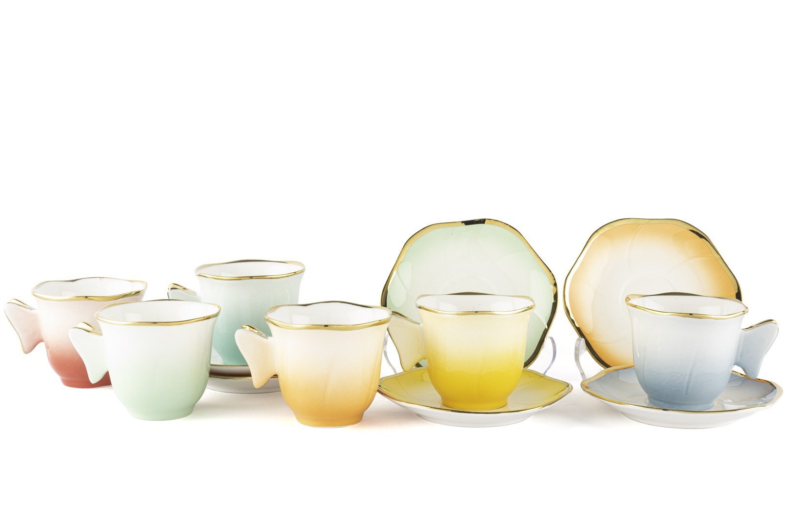 Renkli Kelebek Kanadı 6lı Kahve Fincan Seti 90cc