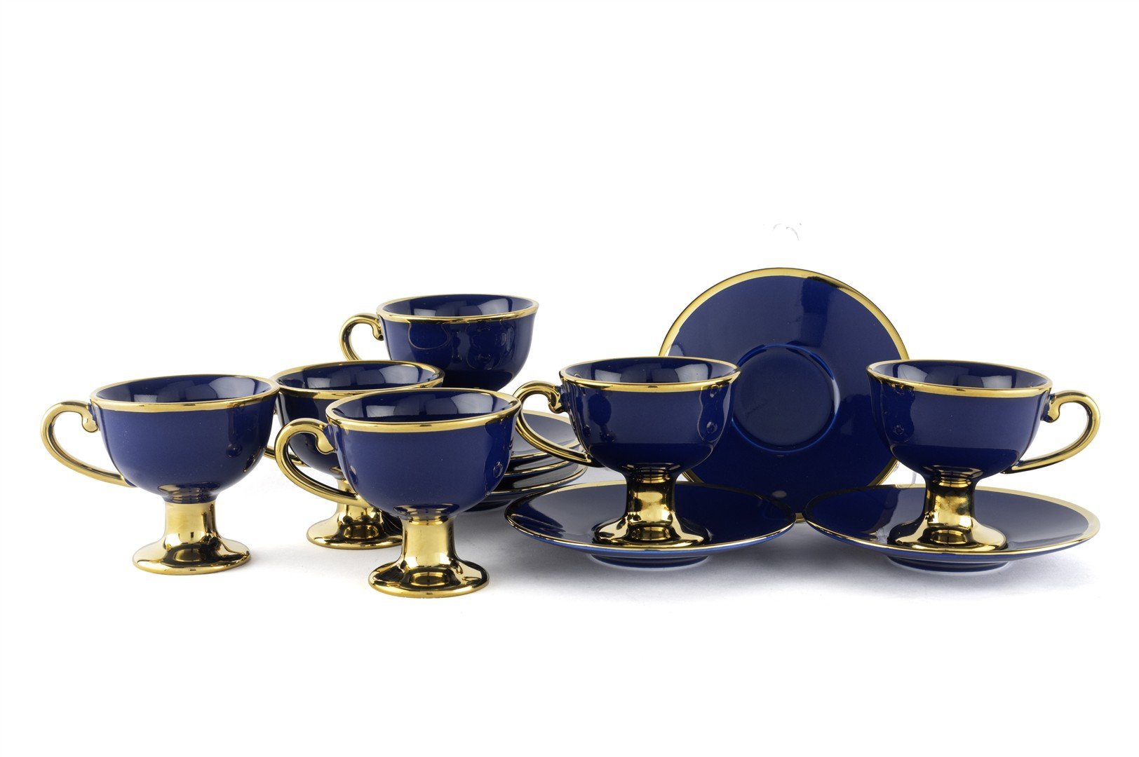 Lacivert Gold 6 Kişilik Kahve Fincan Seti 90cc