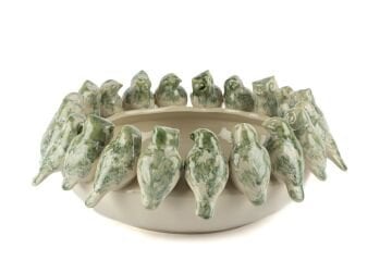 Krem Kuşlu Kase 40x16cm