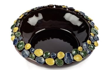 Kahve Çiçek Kabartmalı Kase 35x12cm