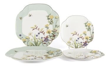 Eternal Flowers 4 Parça Set- 2li Pasta Tabağı 19cm ve 2li Servis Tabağı 25cm