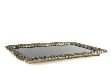 Antik Gold Metalli Cam Tepsi 46x33cm