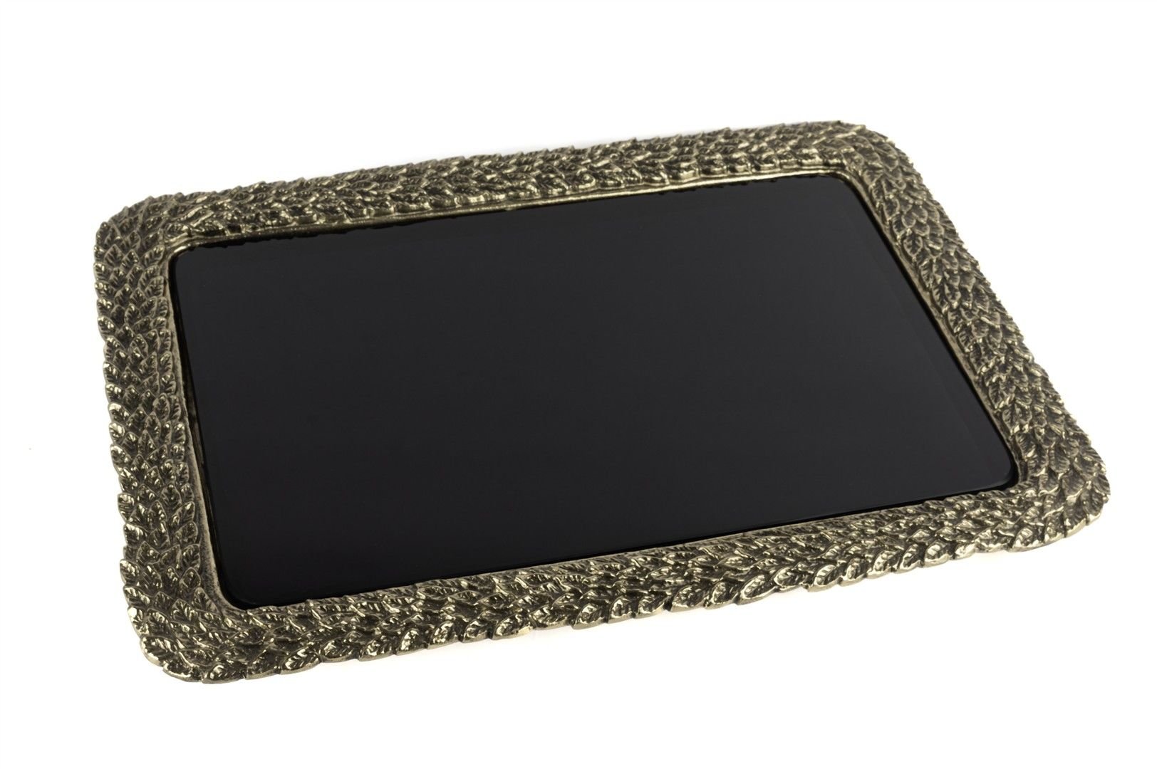 Antik Gold Metalli Cam Tepsi 46x33cm