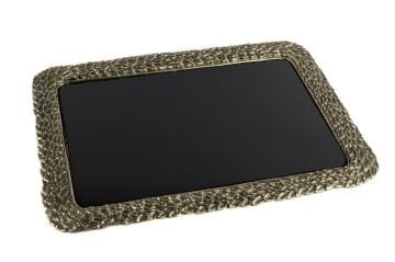Antik Gold Metalli Cam Tepsi 46x33cm