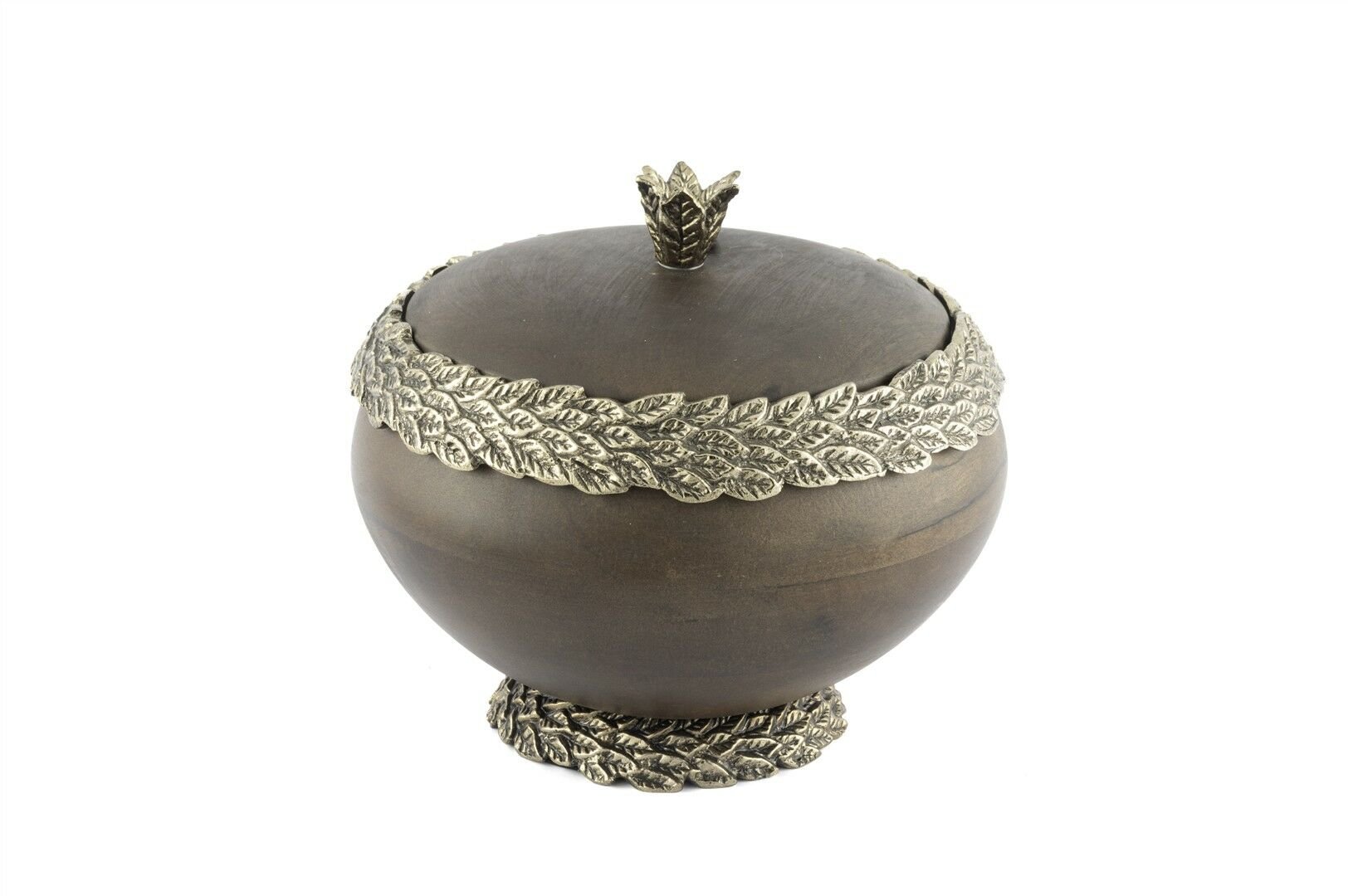 Antik Gold Yapraklı Kapaklı Ahşap Kutu 22x20cm