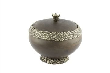 Antik Gold Yapraklı Kapaklı Ahşap Kutu 22x20cm