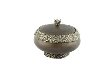 Antik Gold Yapraklı Kapaklı Ahşap Kutu 20x15cm