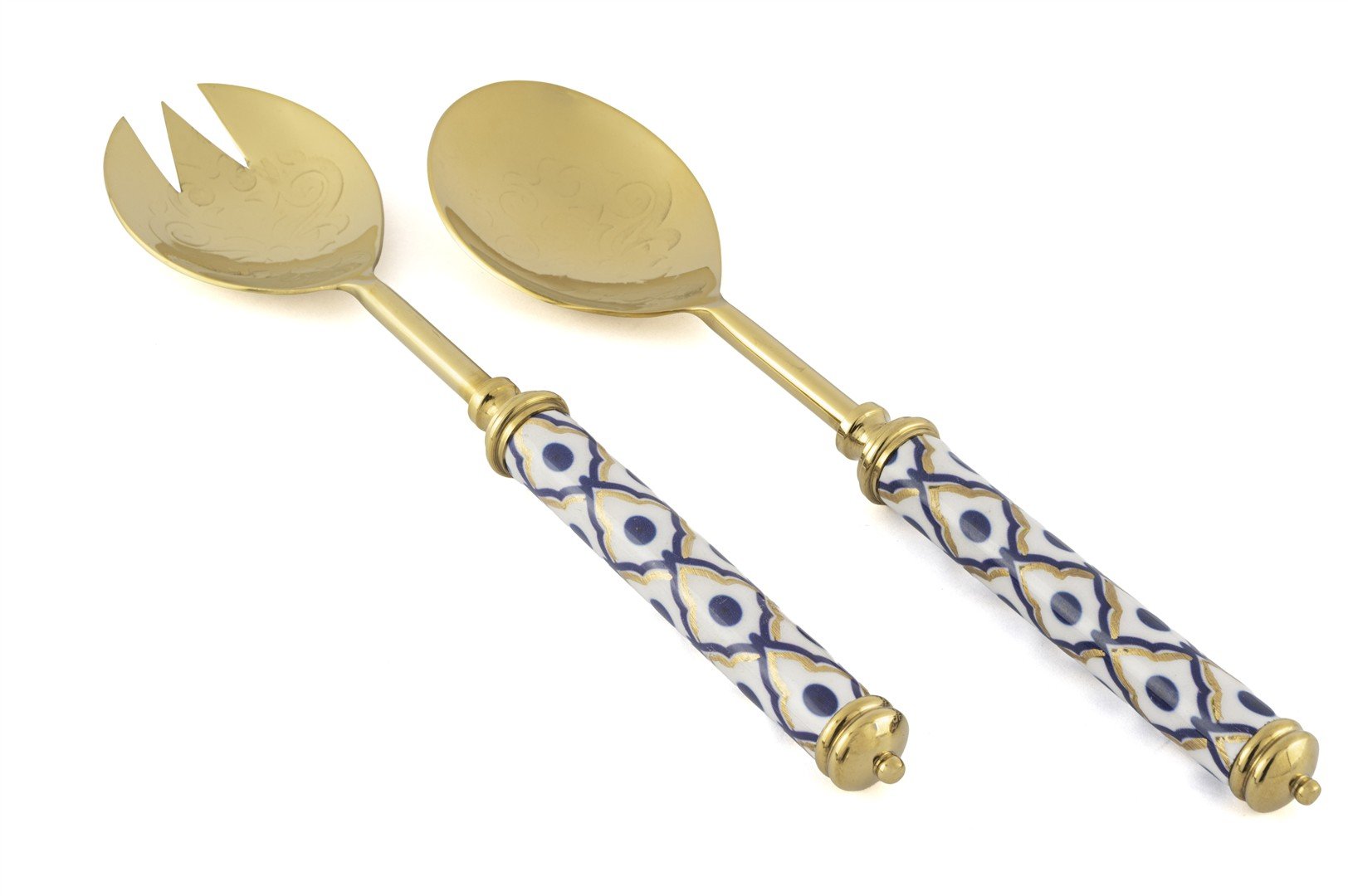 Gold Mavi Desenli Salata Servis Seti