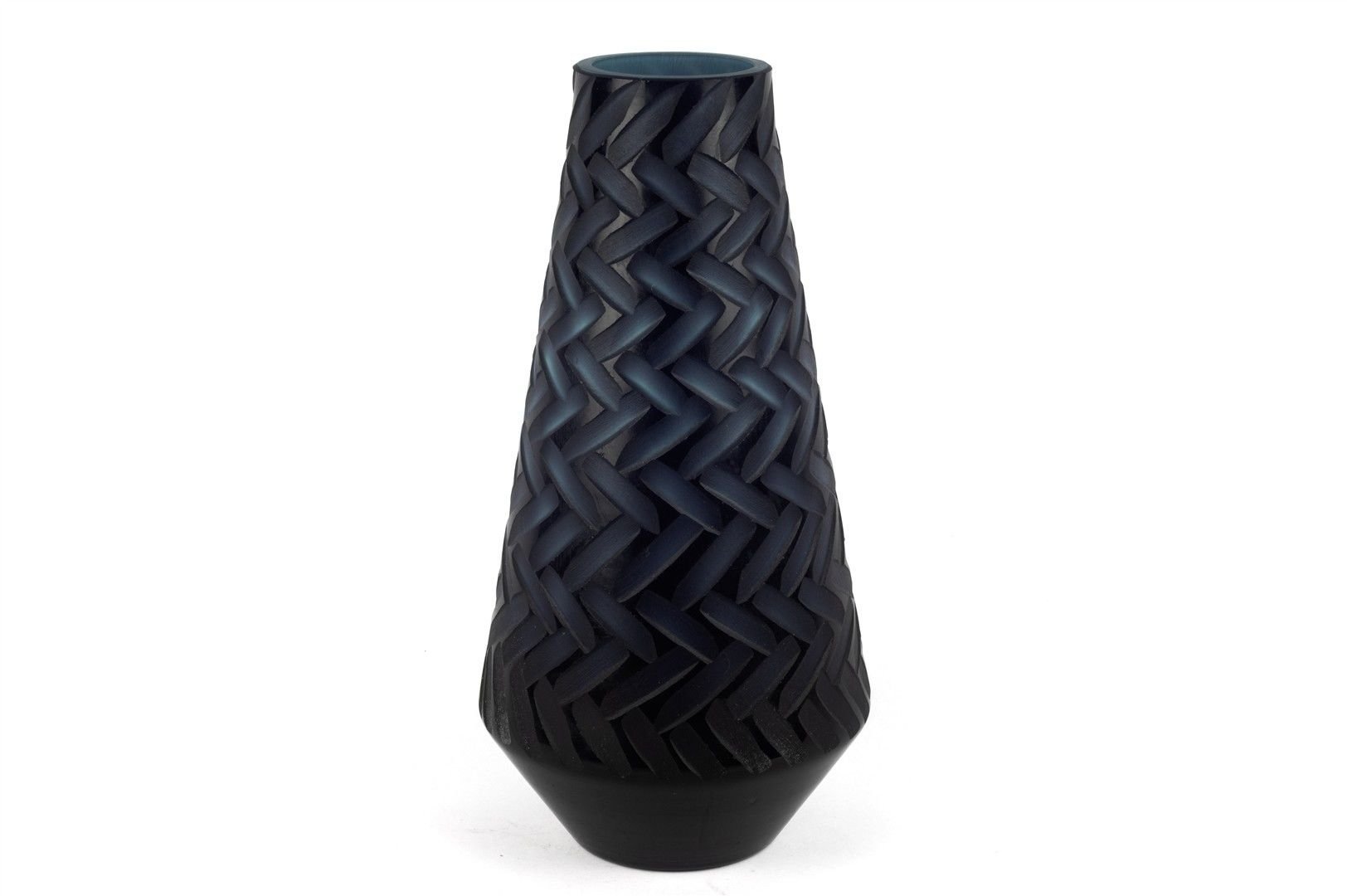 Koyu Mavi Buzlu Cam Vazo 18x36cm