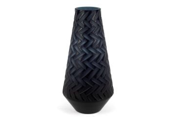 Koyu Mavi Buzlu Cam Vazo 18x36cm