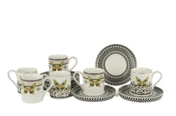 Monarch Siyah Beyaz 6lı Kahve Fincan Set 90cc